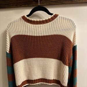 Striped Knit Sweater - Cream, Brown, and Green